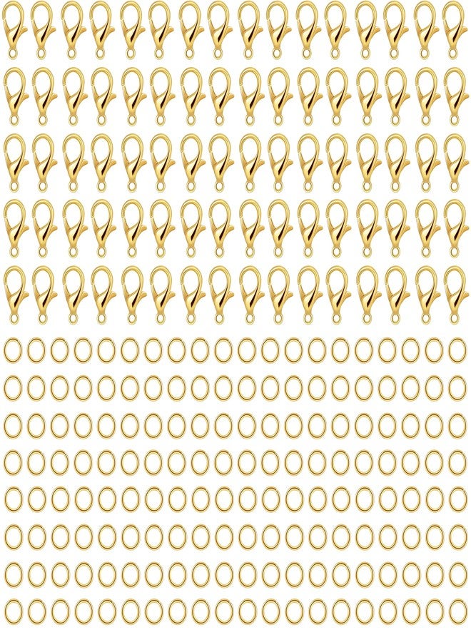 Tdas 80 Piece Lobster Claw and 160 Piece Open Jump Ring Set 12mm Clasps Hooks Clasp for DIY Jewellery Making Chain Necklace Bracelet findings Fasteners Art & Craft (Golden) - Image 1